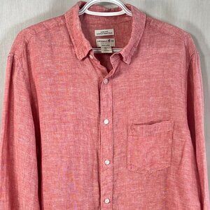 Caribbean Joe 100% Linen Men's Button Down Shirt Size Large Red